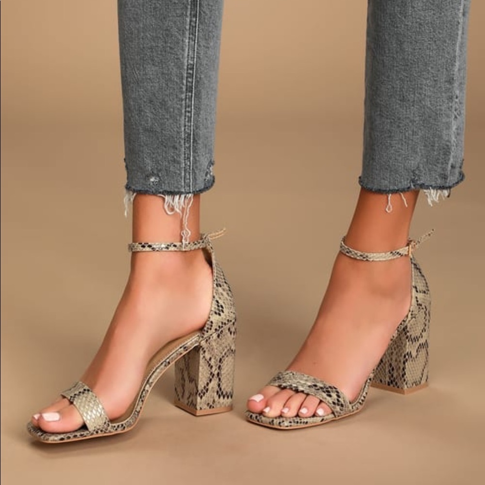 NEW SNAKE SQUARE TOE ANKLE STRAP HEELS